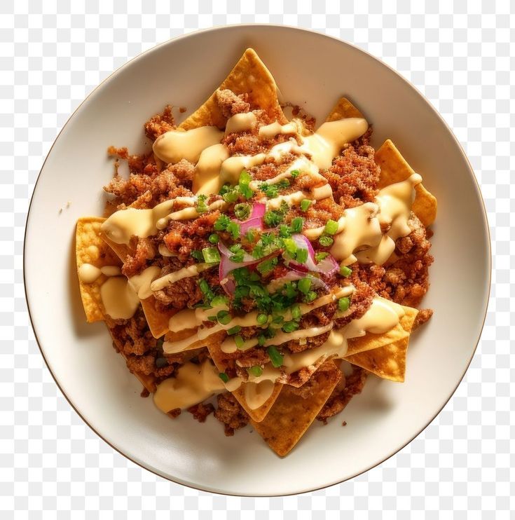 photo of *chili cheese nachosr in white oval plate*, in the style minimal japanese filter, kinfolk vibes, food style compose,top view, isolate beige background --ar 1:1